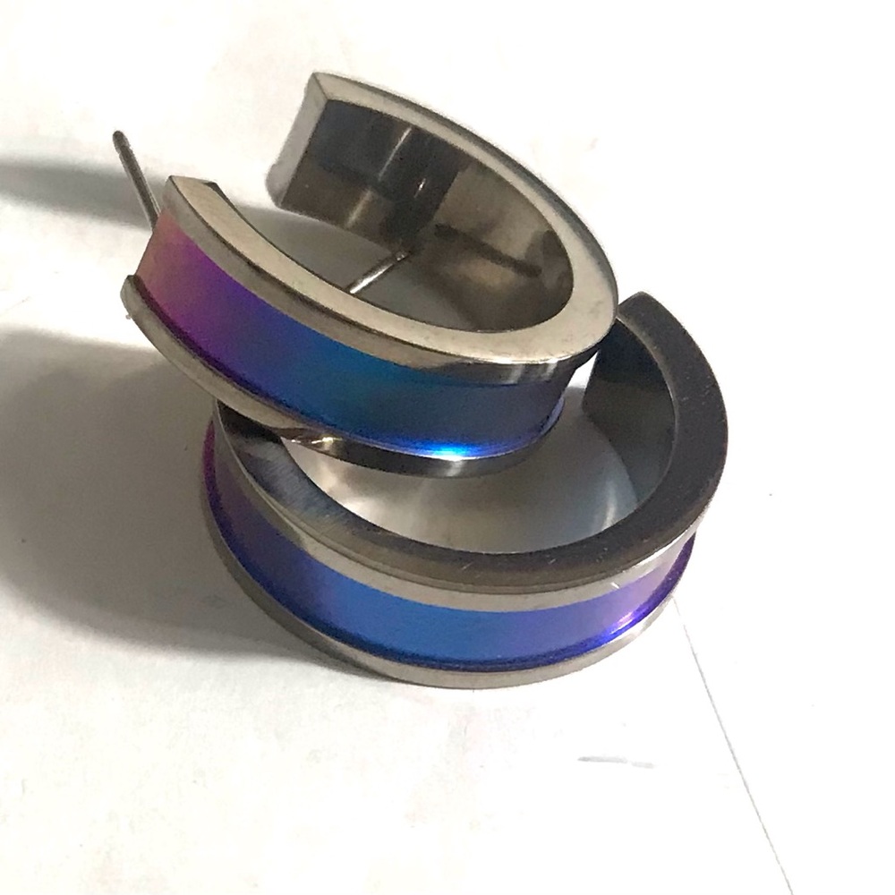 Iridescent Blue Purple Hoop Earrings - Women Jewelry